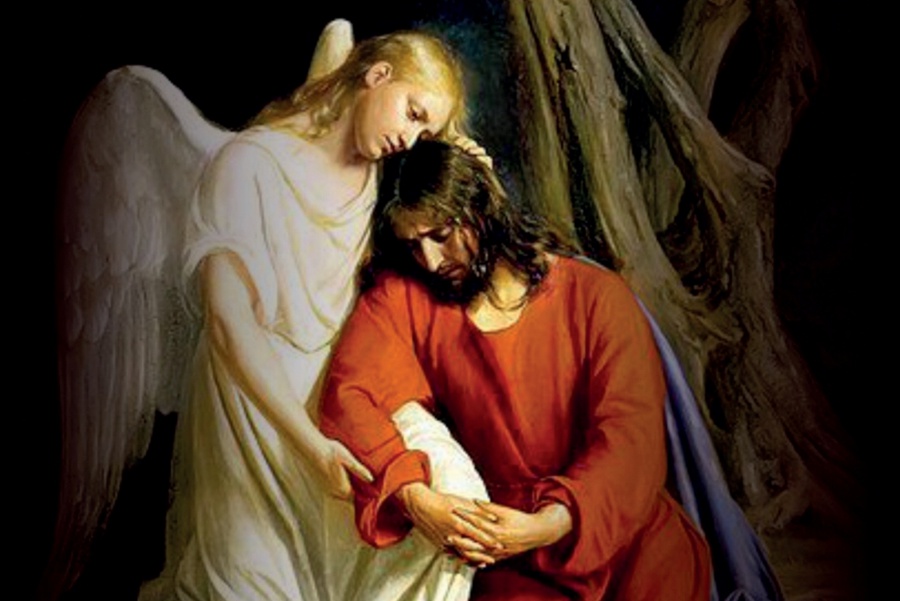 Wycinek plakatu Misterium Męki Pańskiej, Anioł tuli Jezusa