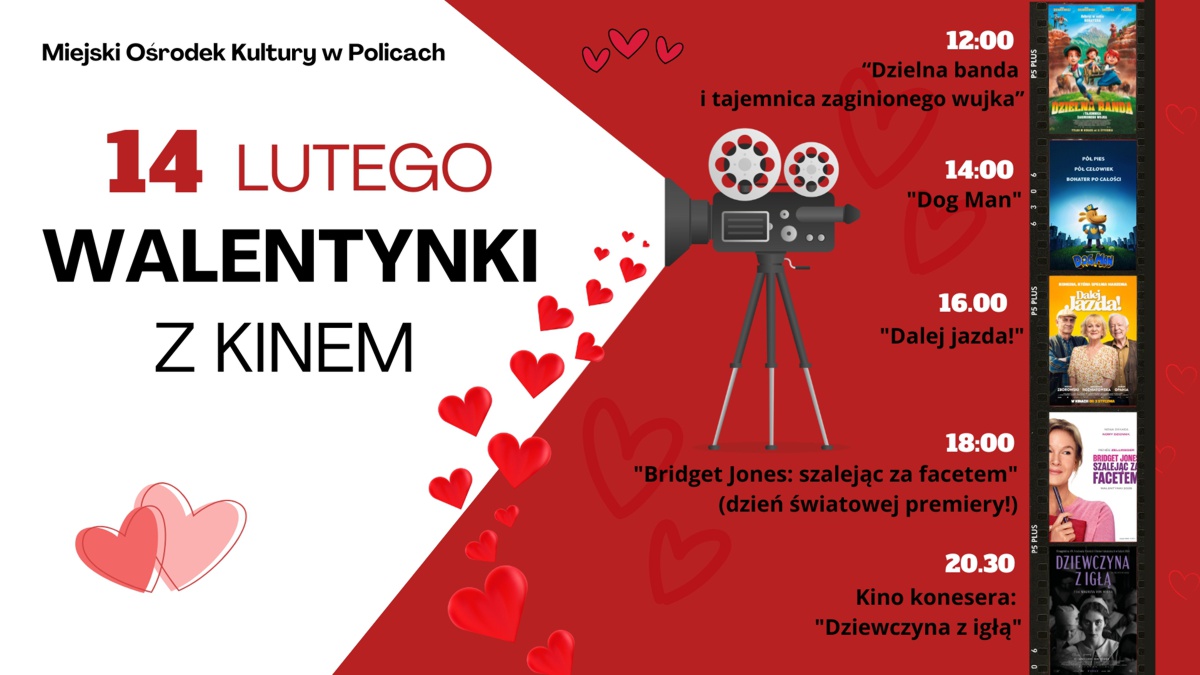Plakat 14 lutego Walentynki z kinem