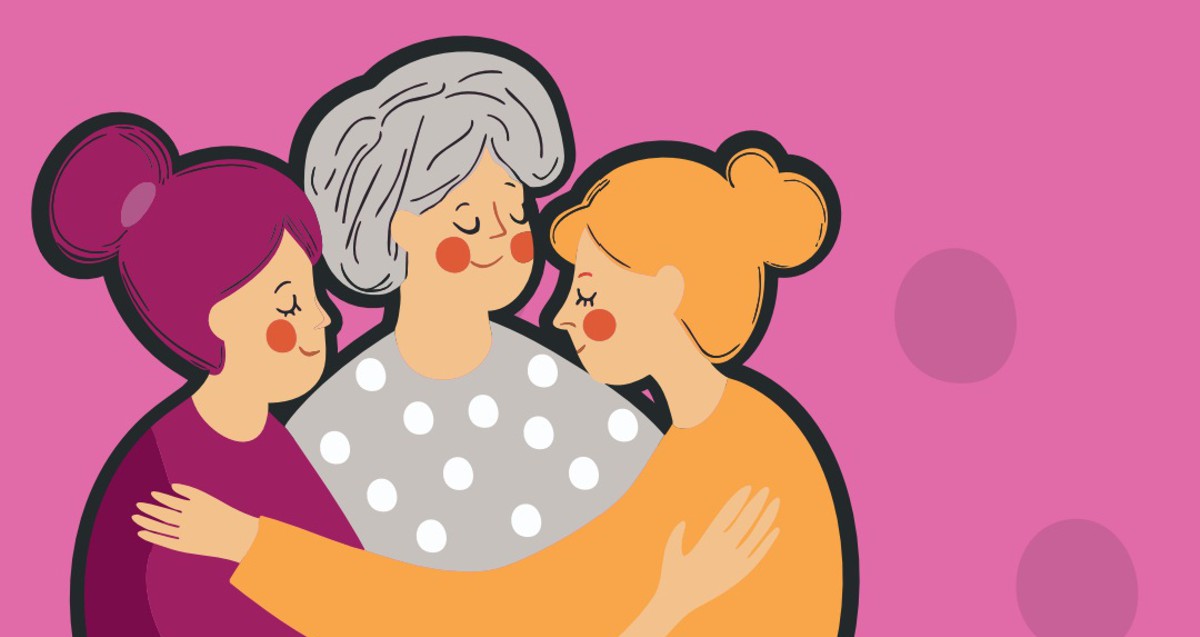 Grafika z plakatu - rysunek trzech kobiet