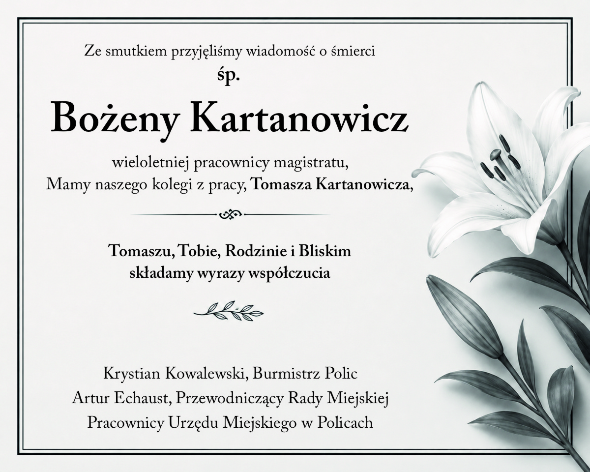 Kondolencje Rodzinie i Bliskim śp. Bożeny Kartanowicz