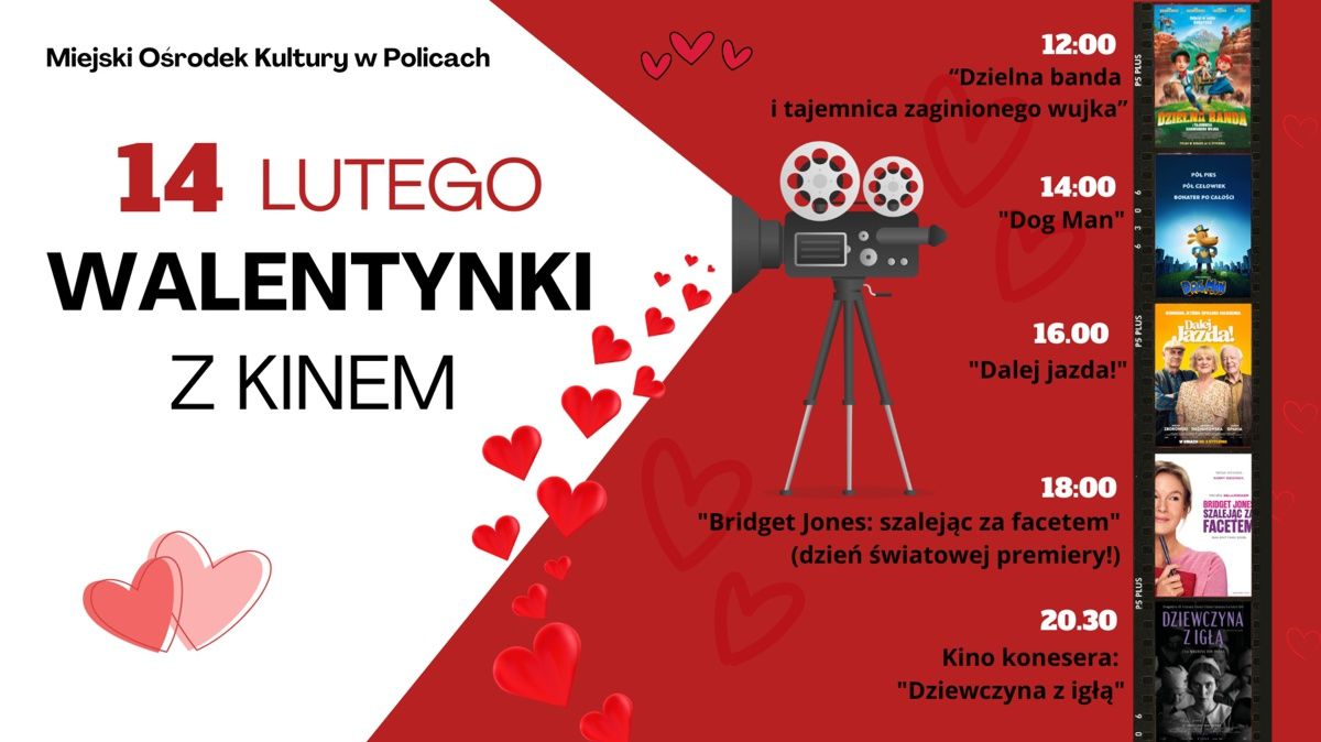 Plakat 14 lutego Walentynki z kinem