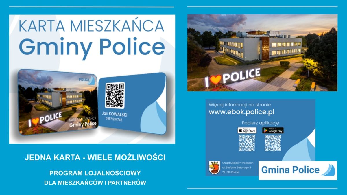 Grafika Karta Mieszkańca Gminy Police z kodami QR
