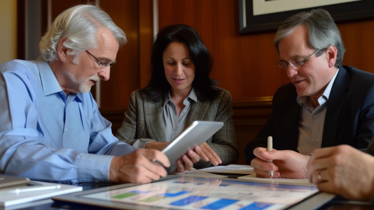 trzy osoby siedzą przy stole