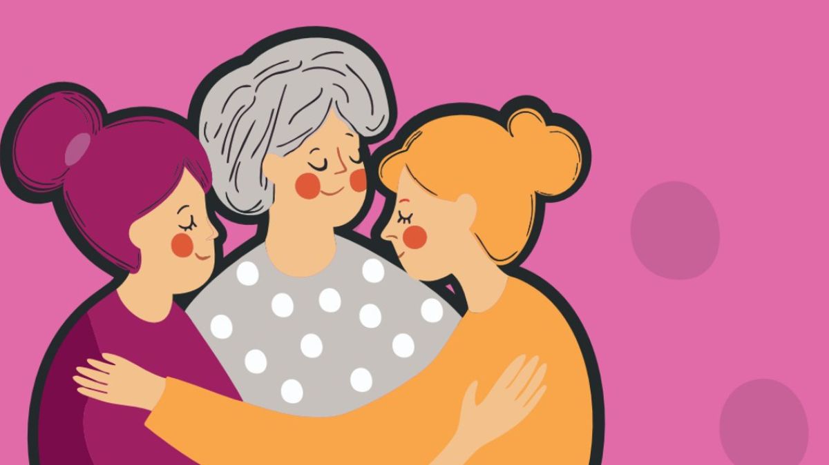 Grafika z plakatu - rysunek trzech kobiet