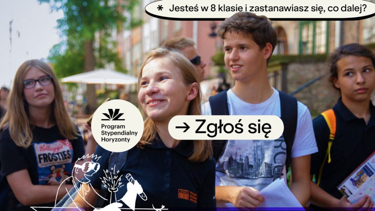 Plakat zachęcający do udziału w projekcie z napisami w tle młode osoby