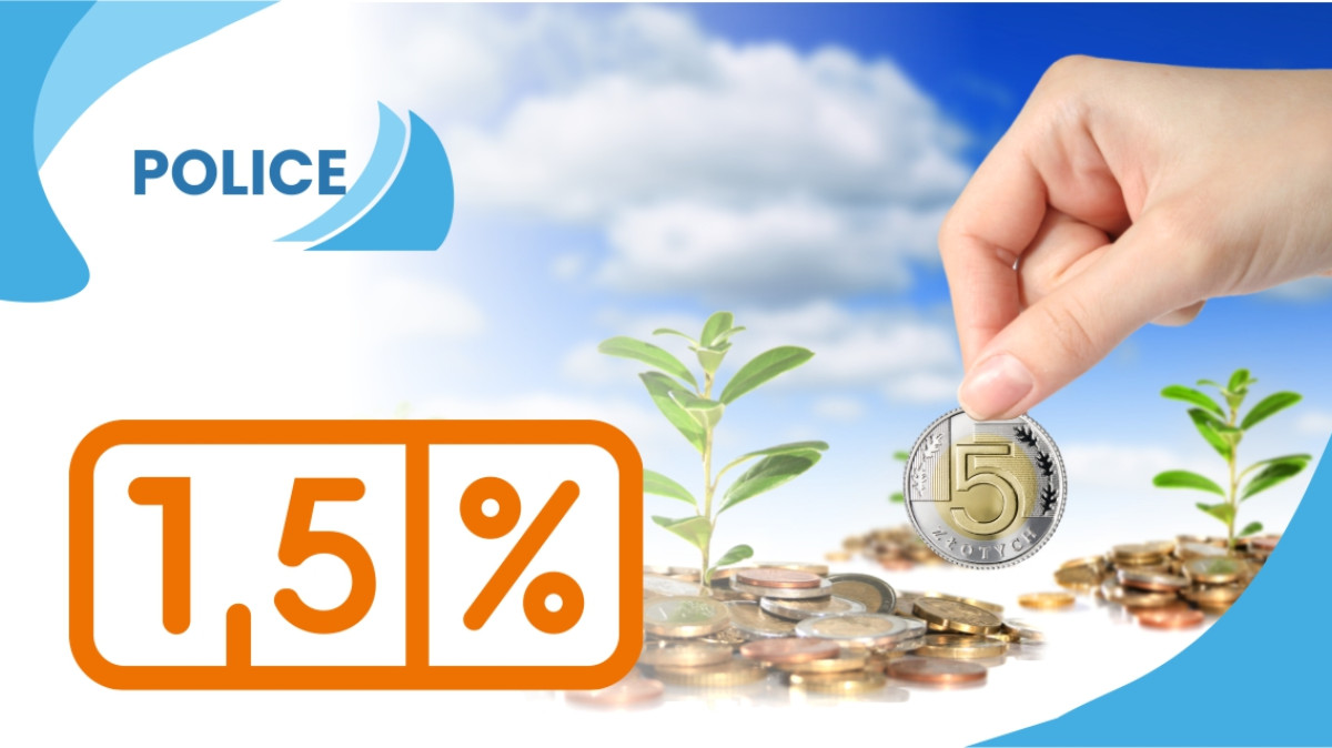 Grafika z logiem Polic i logiem 1,5%